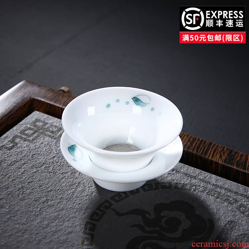 Dehua white porcelain ceramic creative hand - made) net is tea tea, tea tea set filter frame accessories