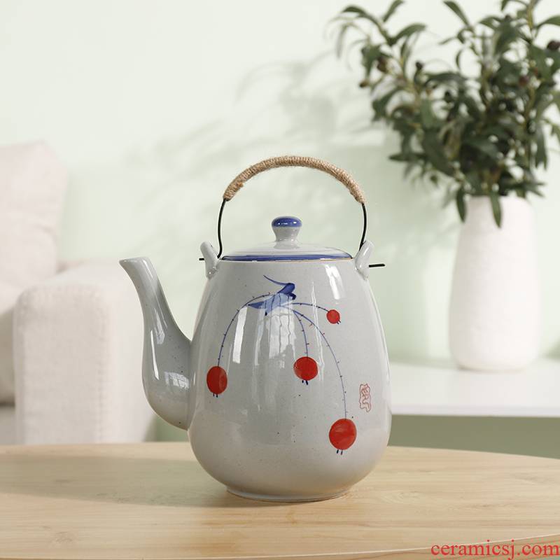 Large ceramic teapot handpainted vintage Japanese coarse pottery pot restaurant 2, 1.5 litres to girder teapot household cool water bottle