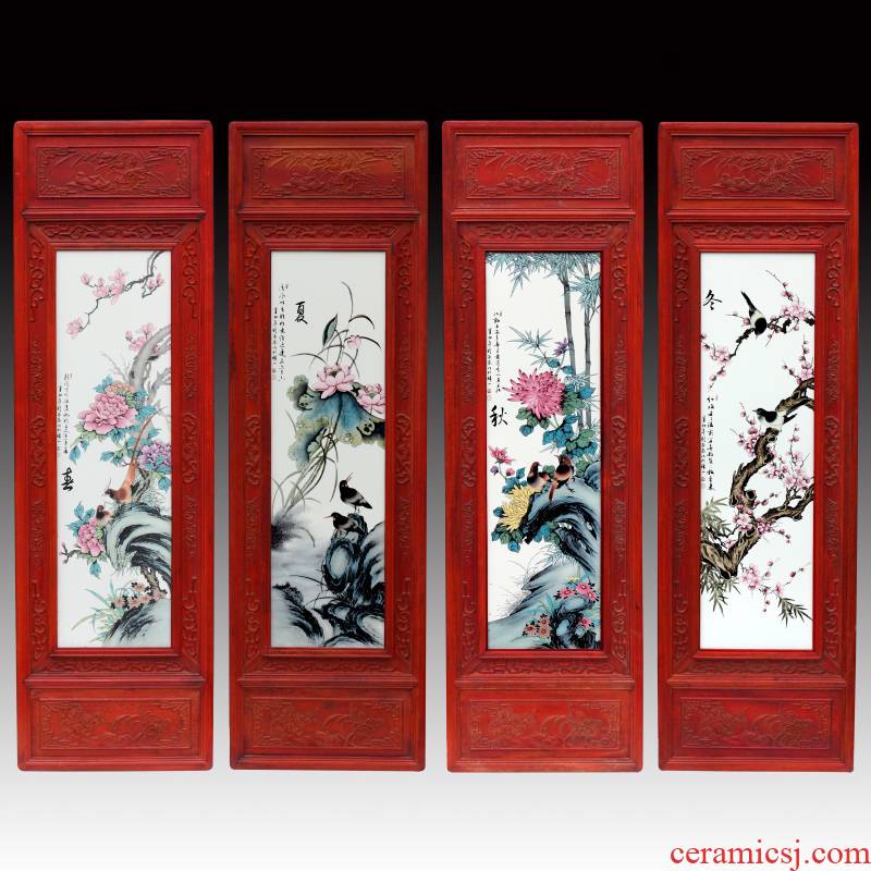 Jingdezhen to spring, summer, autumn and winter decoration porcelain plate painter in the sitting room place four screen ceramic painting background restoring ancient ways