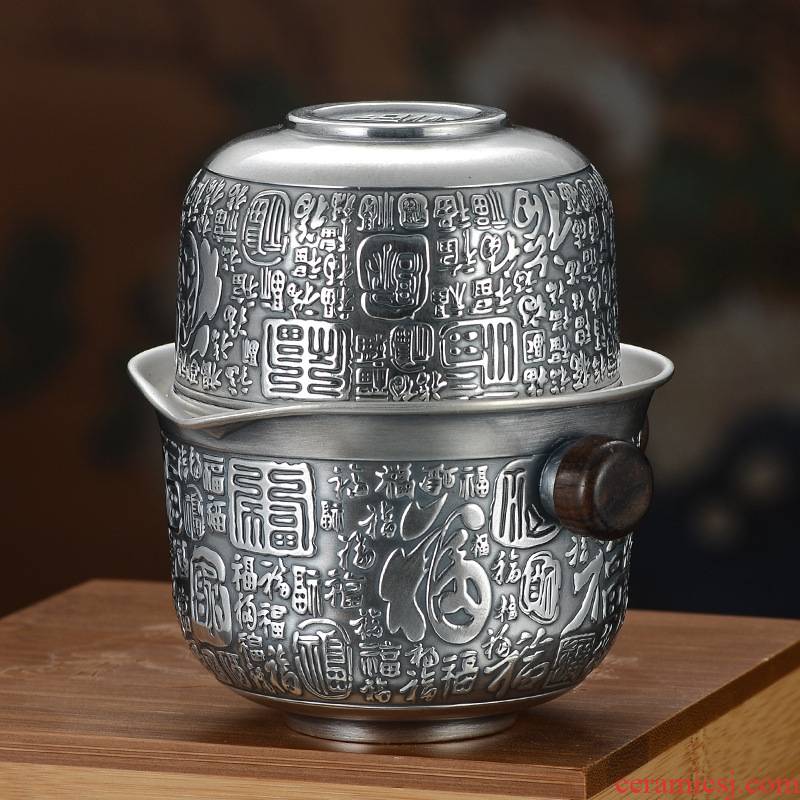 Fine silver 999 crack of ink cup portable travel silver teapot teacup with silver pot of kung fu silver tea set