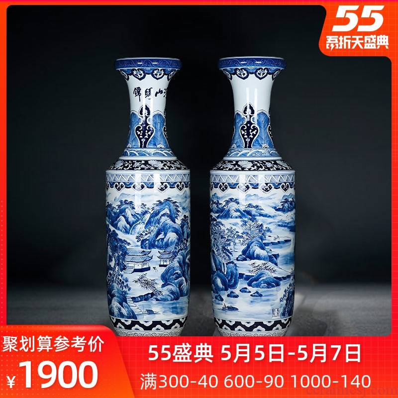 Jingdezhen ceramics high ground large blue and white porcelain vase Chinese style furnishing articles hall hotel opening hand - made of scenery