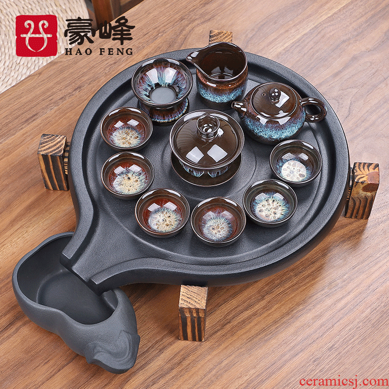 HaoFeng violet arenaceous stone mill tea set ceramic teapot water small household kung fu tea saucer tea tea tray