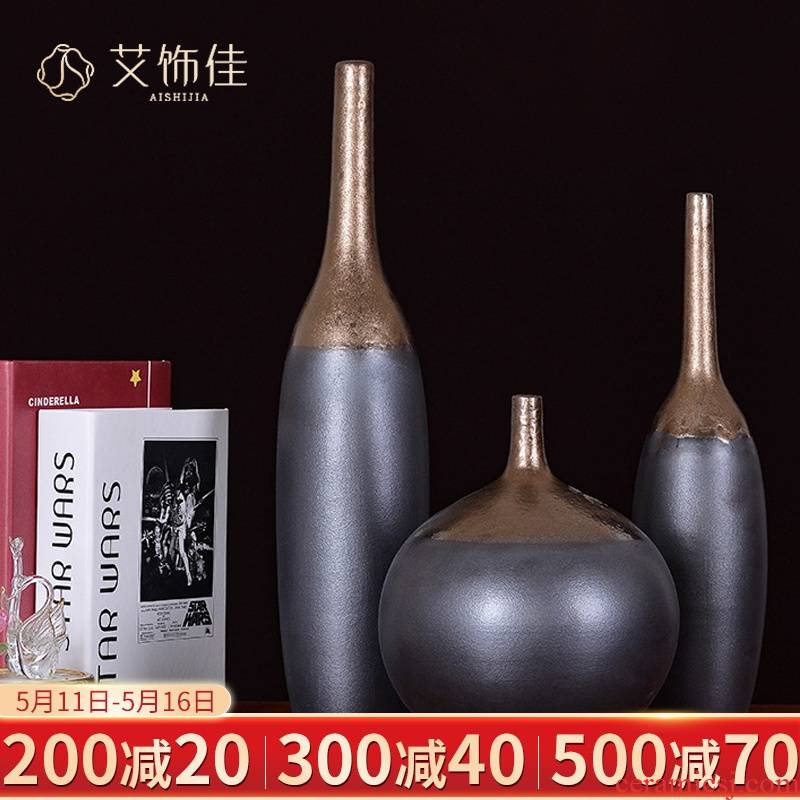 Checking out ceramic vase furnishing articles of jingdezhen ceramic vases, new Chinese style flower creative metal glaze pointed expressions using bottle