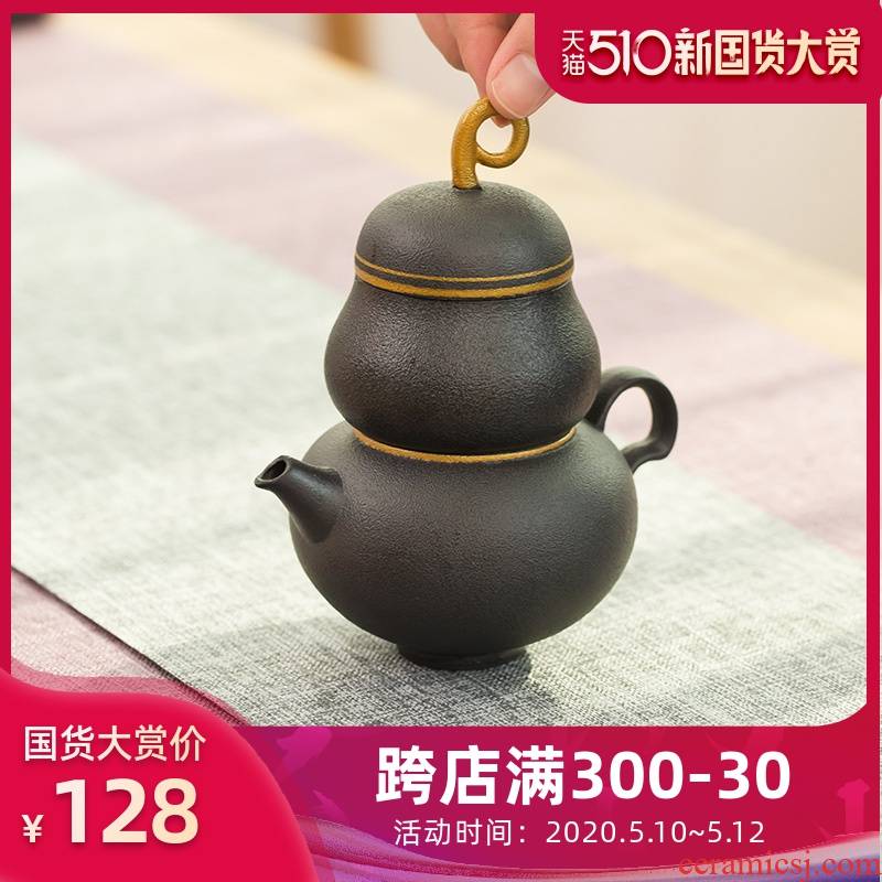 Jun ware secret black paint gourds crack cup portable travel kung fu tea set contracted a pot of black pottery cup