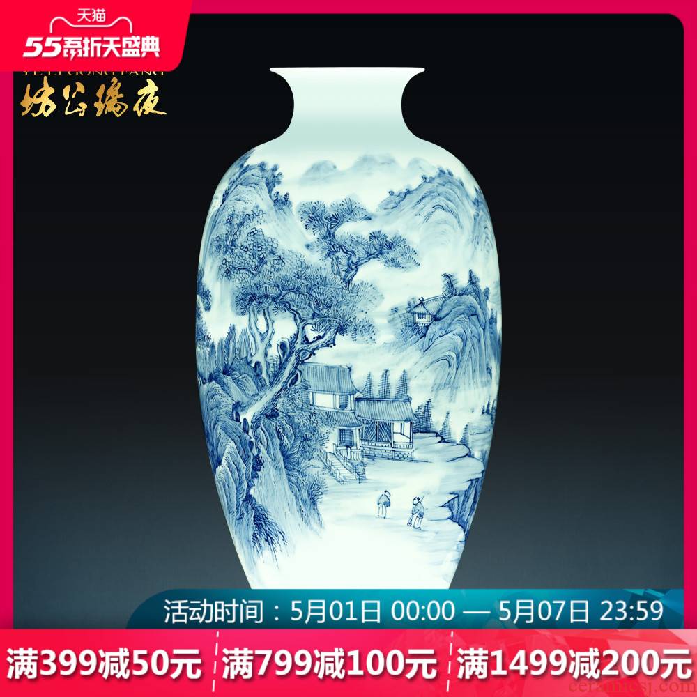 Jingdezhen blue and white porcelain vases, pottery and porcelain large hand - made songshan friends sitting room place of new Chinese style household act the role ofing is tasted