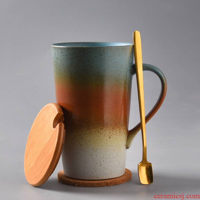 Glass ceramic keller with spoon tea cup to restore ancient ways household picking cups of coffee cup creative move trend