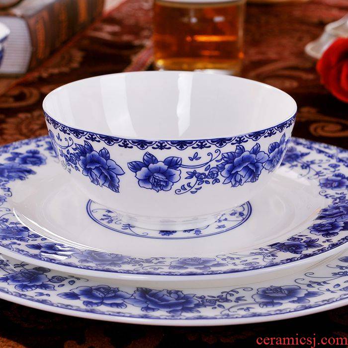 Jingdezhen blue and white porcelain tableware suit ceramic dishes 56 skull bowls disc suit household of Chinese style of high - grade housewarming