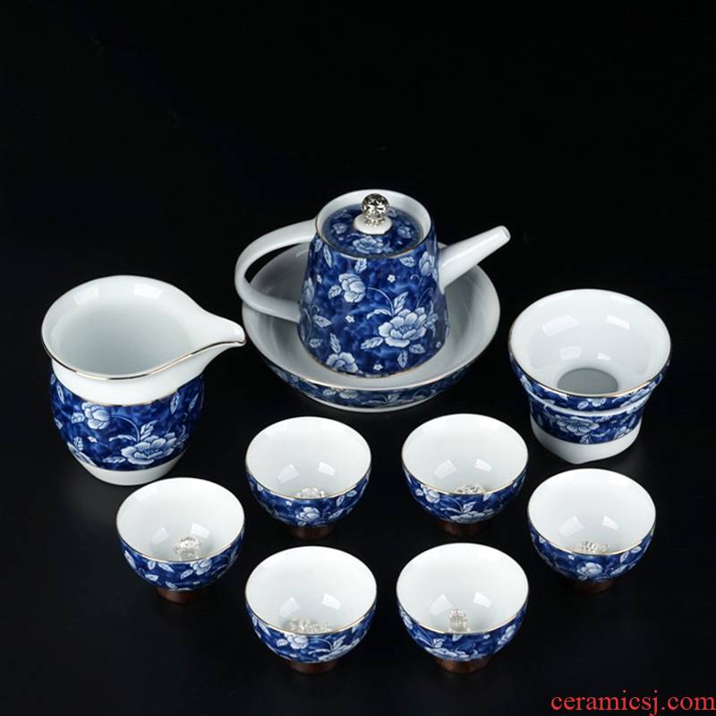 Xu ink kung fu tea set kit contracted household large set of blue and white porcelain of jingdezhen ceramic teapot is a complete set of tea cups