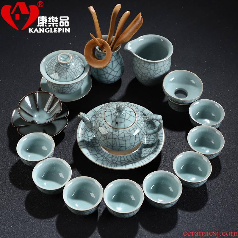 Recreation with suit longquan celadon household kung fu tea tea set ceramic cups sharply stone tea tray was a complete set of the teapot