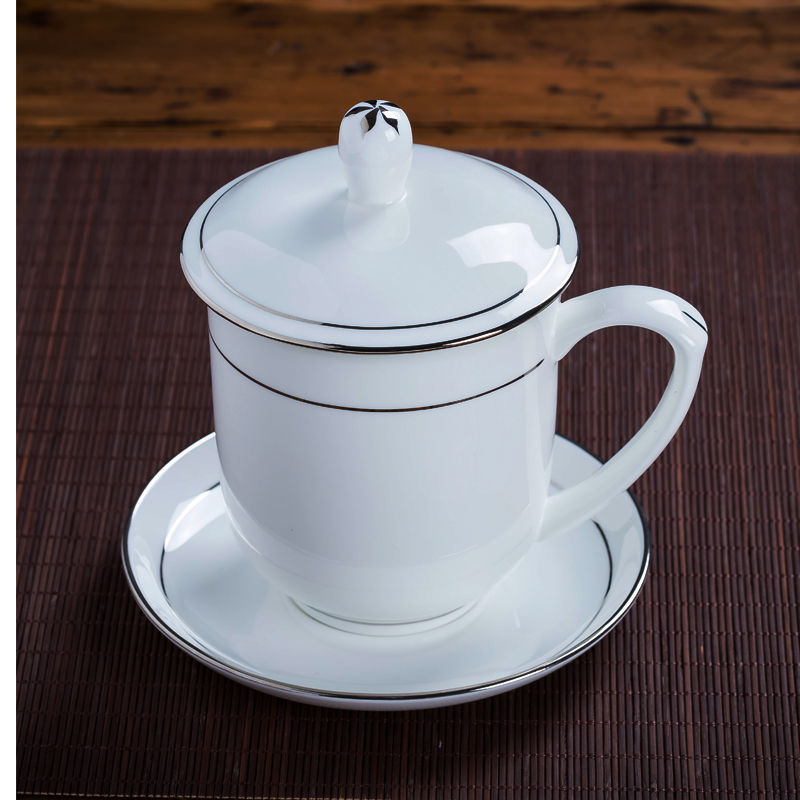 Jingdezhen ceramic cup with a lid office meeting silver cups and ipads porcelain cup custom LOGO