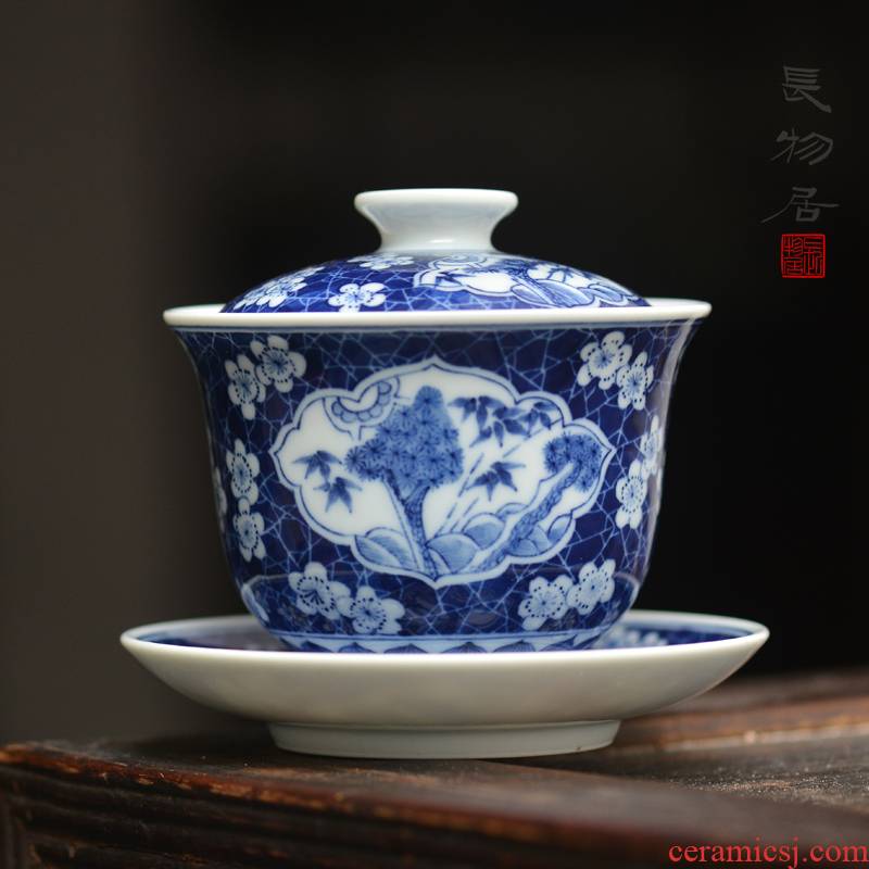 Offered home - cooked at three only blue and white ice age may poetic flavour hand - made tureen jingdezhen ceramic tea bowl by hand