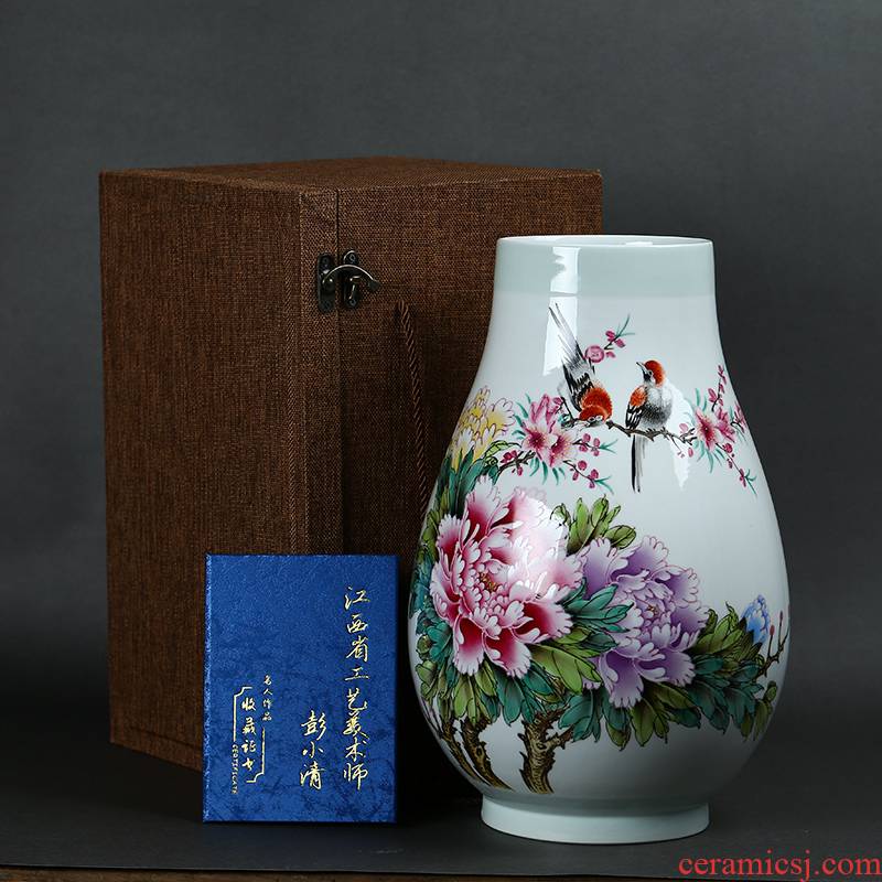 Jingdezhen ceramics by hand draw pastel peony flowers large bucket vase Chinese style living room a study place