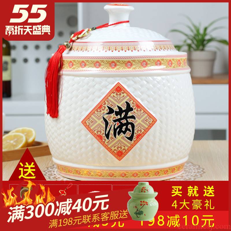 Jingdezhen ceramic barrel storage bins with cover seal 10 jins 20 jins home meters pot moistureproof insect - resistant ricer box