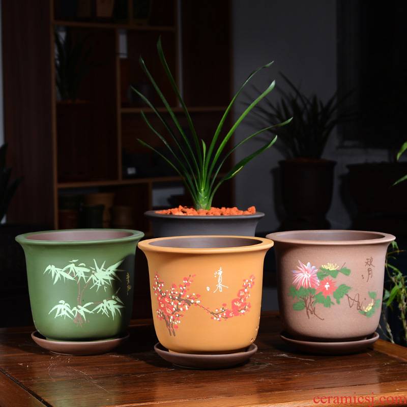 Clivia flower pot ceramic money plant bracketplant creative by patterns green plant classical Chinese wind yixing purple sand flowerpot
