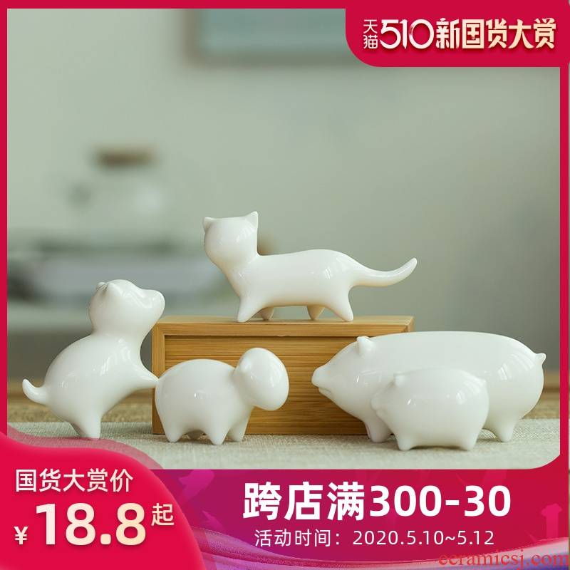 Jun ware dehua white porcelain tea pet furnishing articles move mini animals play creative tea tea tea sets tea art decoration accessories