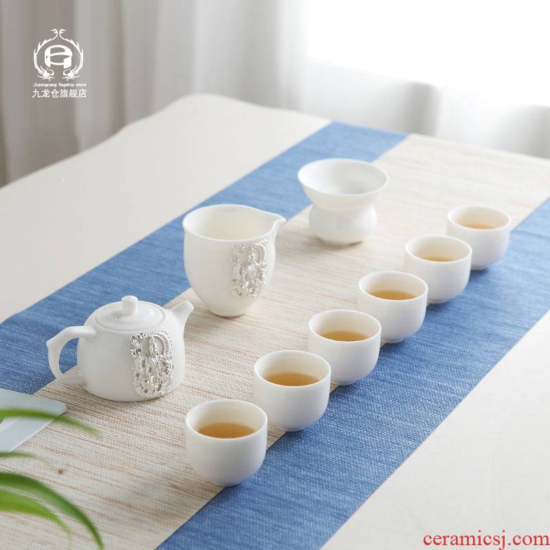 Jingdezhen tea suit household contracted suet jade porcelain kung fu tea ware ceramic cups little glass teapot