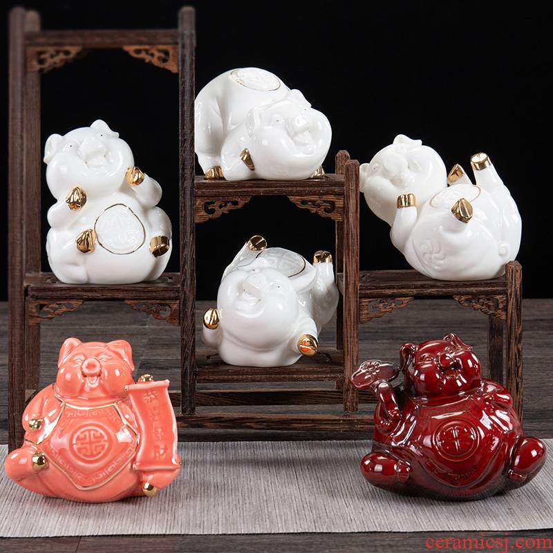 Ronkin boutique creative pig play pet ceramic tea tea tea tray table decoration tea spare parts onboard furnishing articles