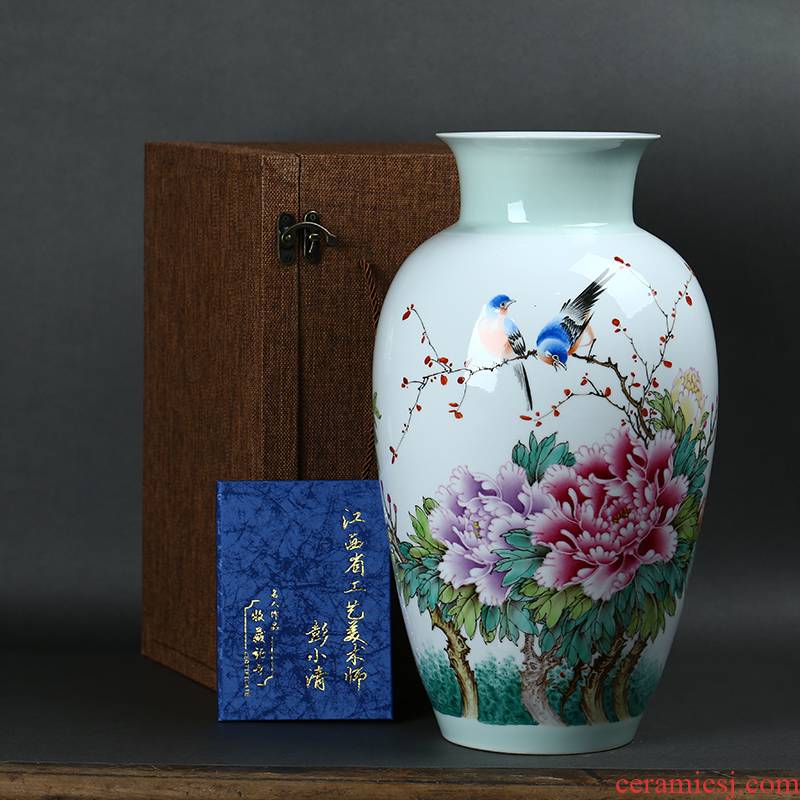 Jingdezhen ceramics hand - made pastel riches and honour auspicious peony flowers large vases, sitting room of Chinese style household furnishing articles