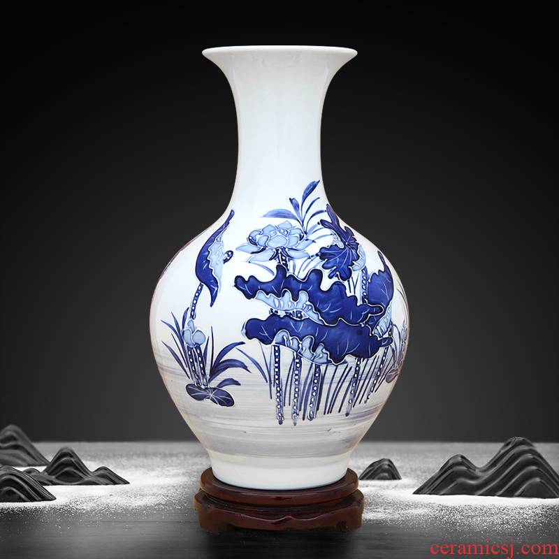Jingdezhen ceramic hand - made the qing lotus carving furnishing articles sitting room between blue and white porcelain vase example decorations flower arrangement
