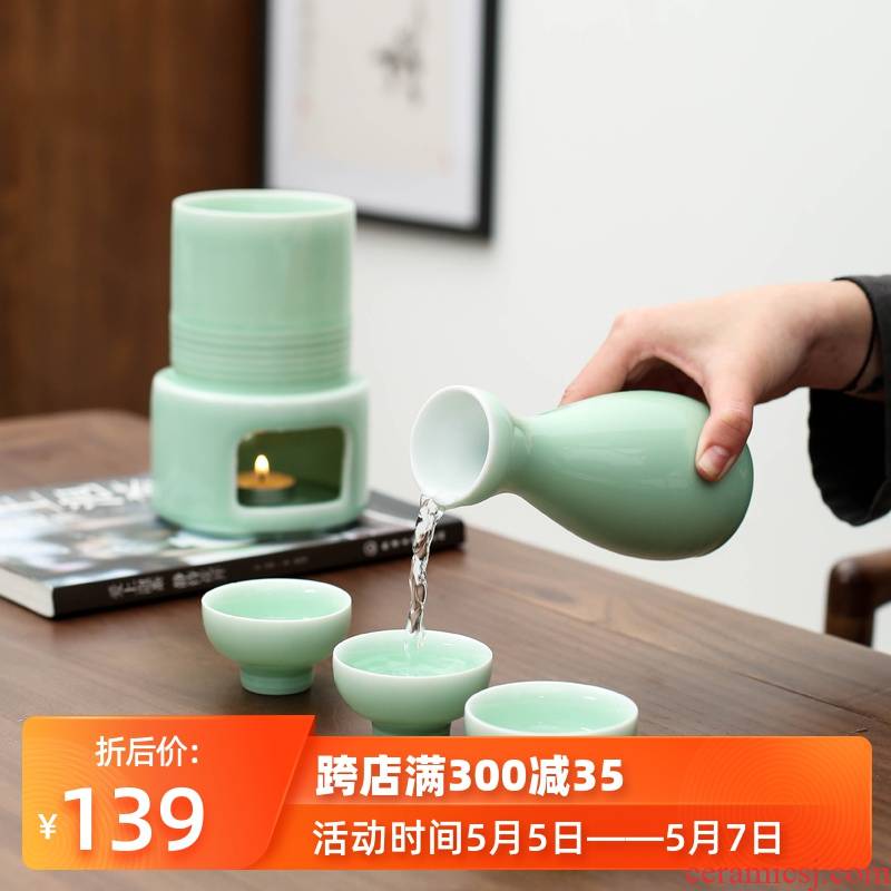 Zen celadon household ceramic Japanese - style wine wine wine suits for small a small handleless wine cup with wine liquor cup firing hip flask