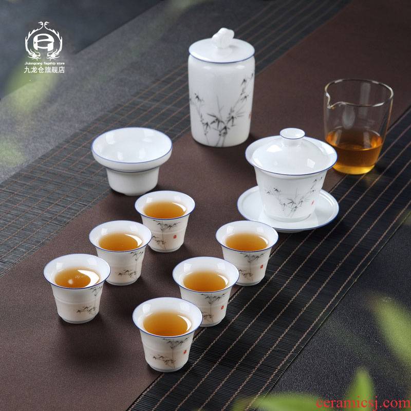 Jingdezhen tea set contracted household ceramic cups of a complete set of white porcelain tea ware MoZhu teapot tea pot