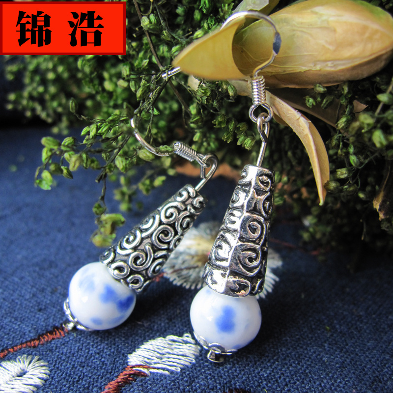 Jin hao ceramic earring stud earrings A manual eardrop ceramic ball ball earrings Jin hao blue sky white clouds