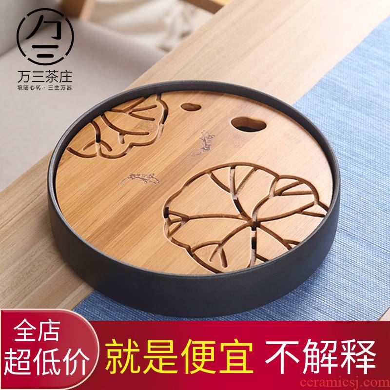 Three thousand Japanese tea village contracted coarse pottery small kung fu tea tray dried bamboo mercifully water ceramic pot of retainer plate