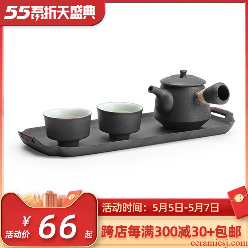 Mr Nan shan black pottery ears tea tray of household ceramic saucer dry plate of contracted kung fu tea set tea sea