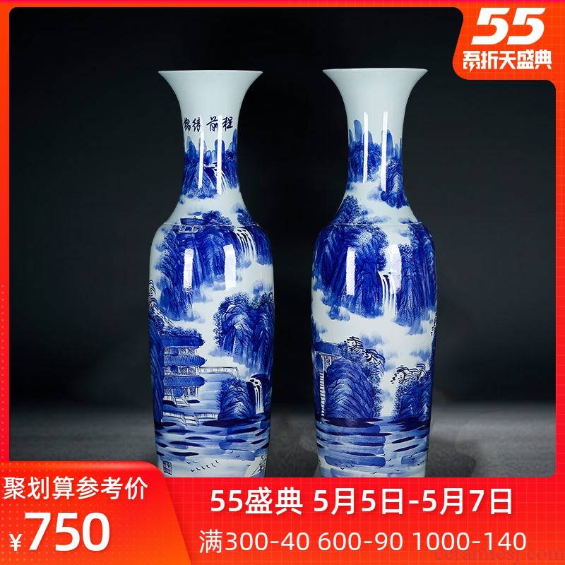 Jingdezhen ceramics of large vase hand - made scenery bright future of blue and white porcelain hotel sitting room place for the opening