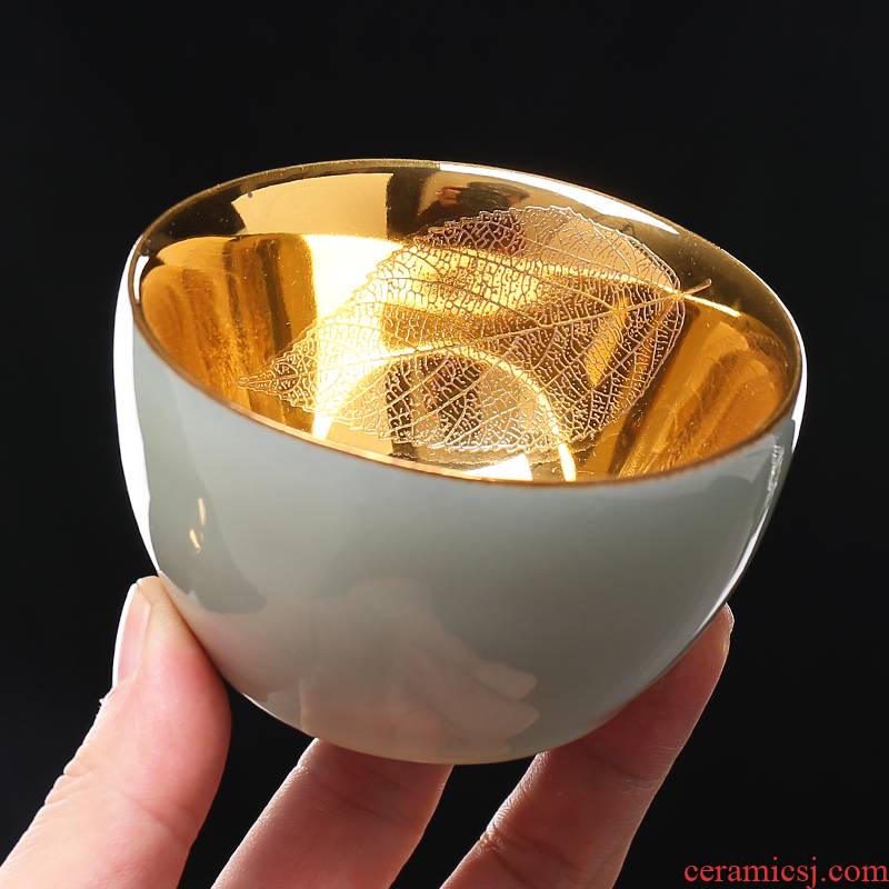 24 k gold gold bodhi leaf ceramic cups manual master cup tea gold, a single sample tea cup large bowl