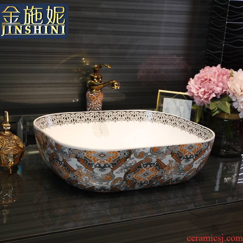 Gold cellnique ceramics stage basin rectangular basin hotel toilet hand washing dish wash a face to wash face basin in northern wind