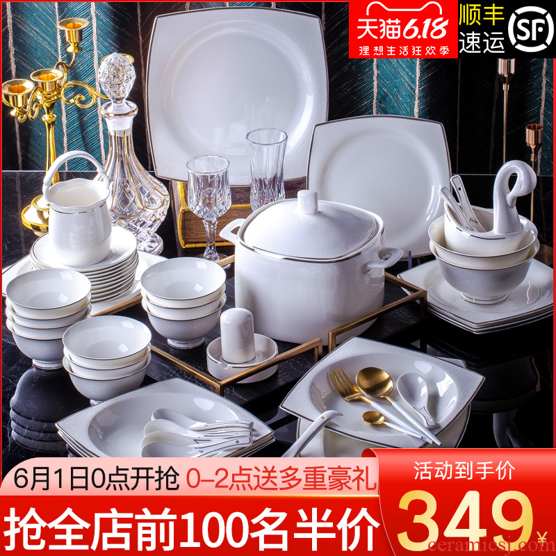 Tende jingdezhen dishes suit household European - style 60 head contracted ceramic dishes high - grade ipads China tableware portfolio