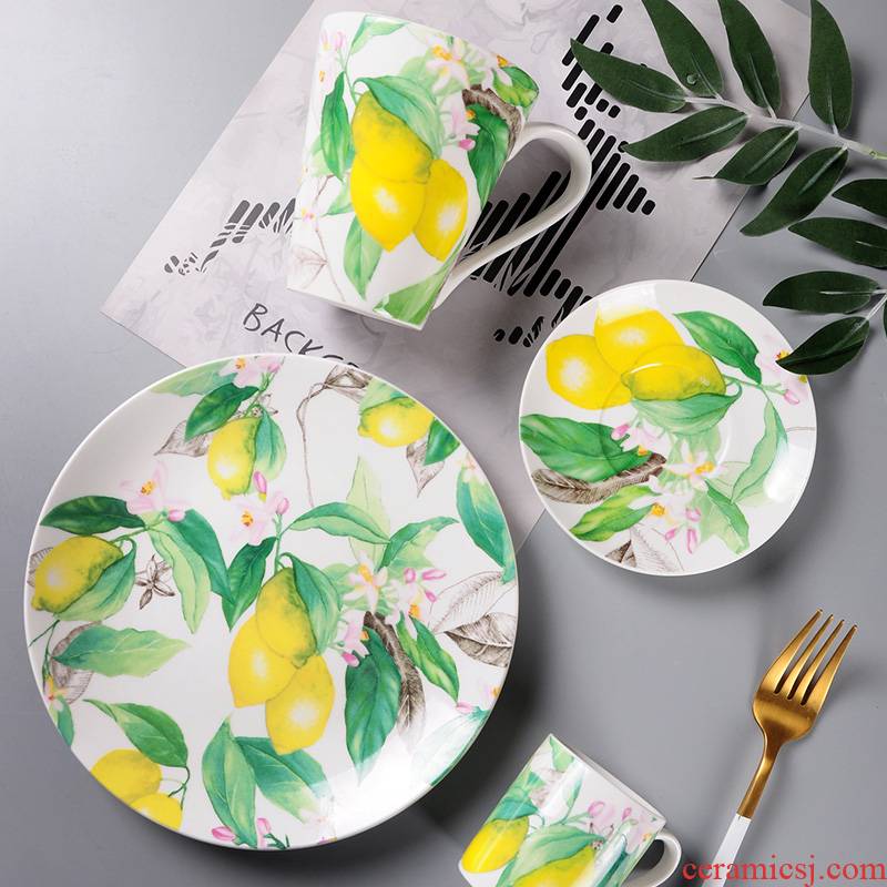 Spanish European fruit design ceramic tableware suit fresh mark cup of espresso cups and saucers dessert plates