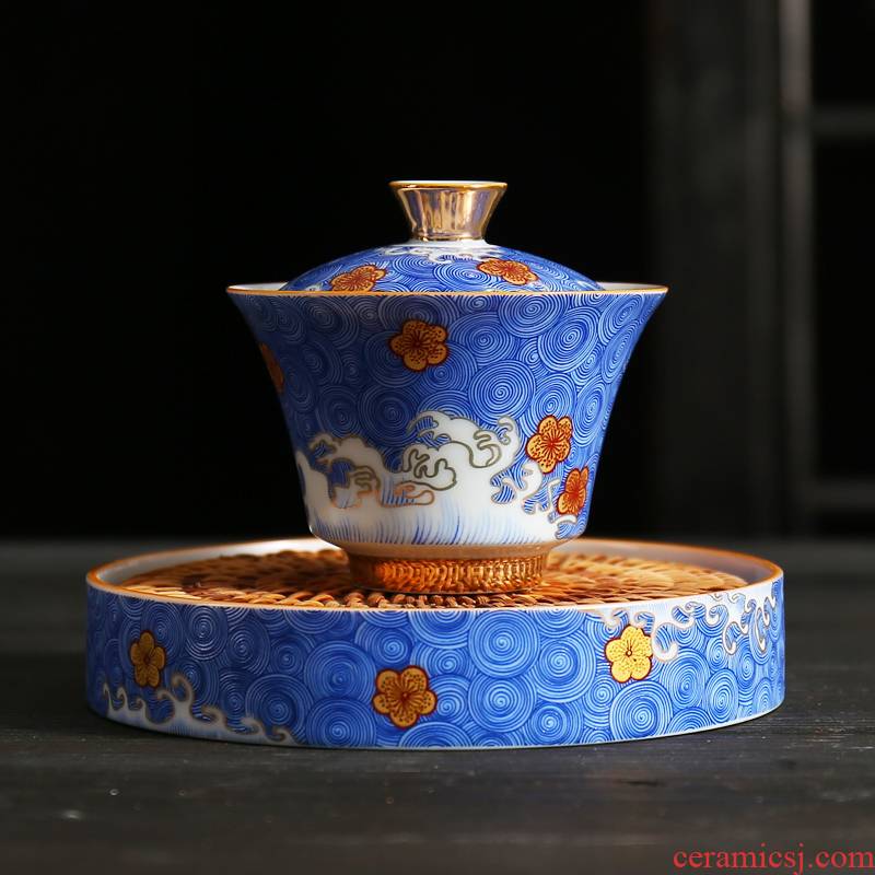 Colored enamel porcelain only three tureen household kung fu tea set manual white jade porcelain worship to use cups personal tea bowl