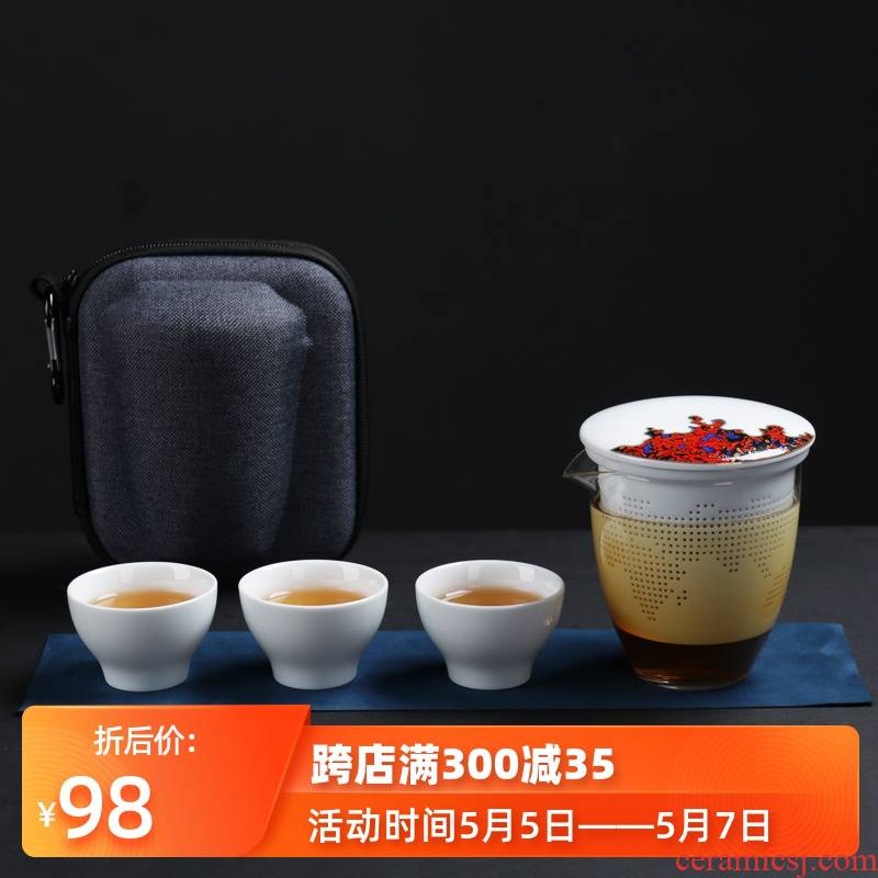 Travel tea set suit portable package a pot of two cup of is suing tourism crack cup glass ceramic tea, mini 2 people