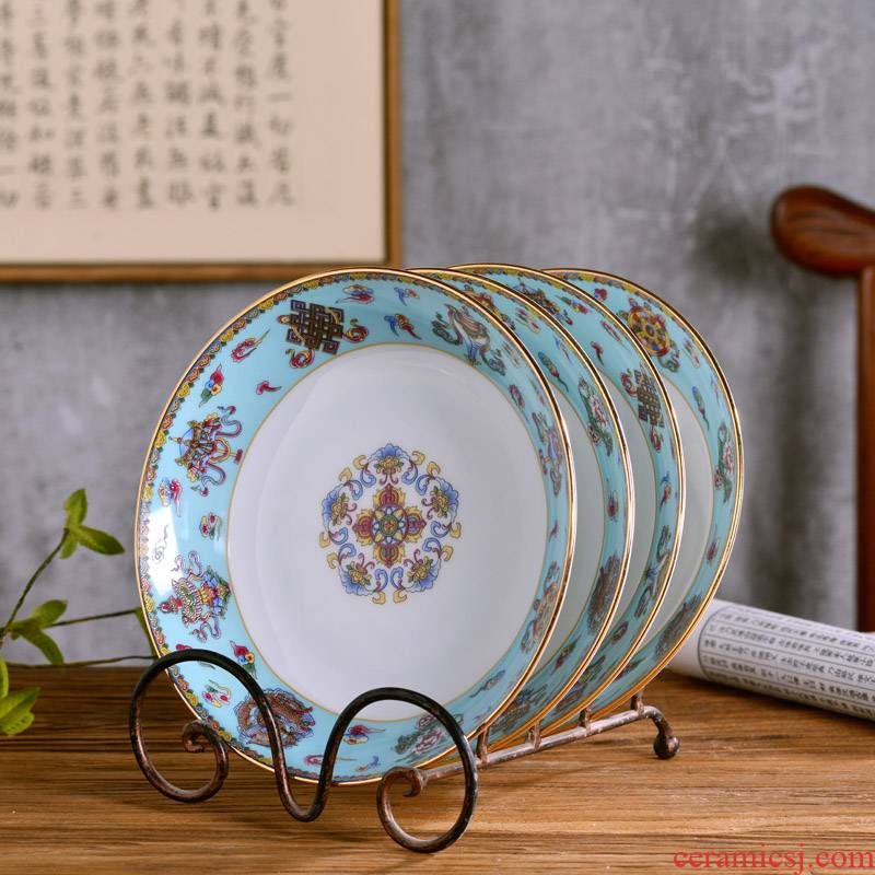 8 "jingdezhen ceramic dish Chinese style household ipads China deep archaize tableware single plate of rice soup plate plate plate