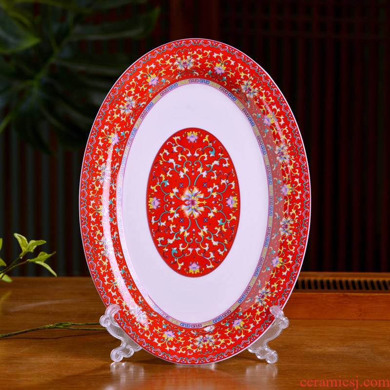 The Fish dish of Chinese style household ipads porcelain of jingdezhen ceramics oval Fish dish plate archaize of famille rose porcelain tableware plate
