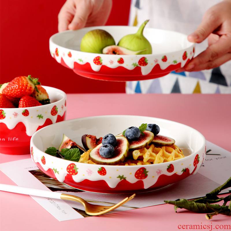Ceramic dish dish dish household food dish creative web celebrity deep dish FanPan lovely strawberry salad bowl tableware portfolio