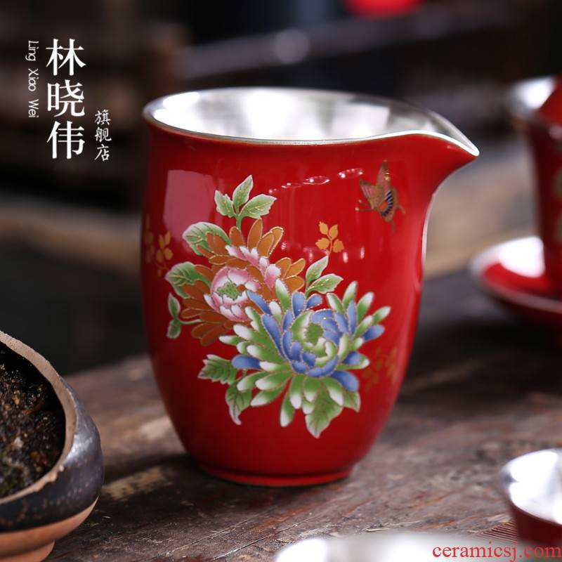 Tasted silver gilding ceramic fair keller) suit kung fu tea set points of tea ware has large sea and a cup of tea cup and cup