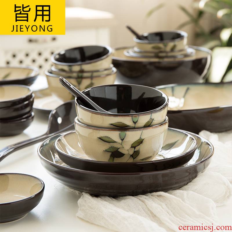 Japanese dishes suit household contracted 2 people 10 bowl dish combination retro up creative ceramic tableware