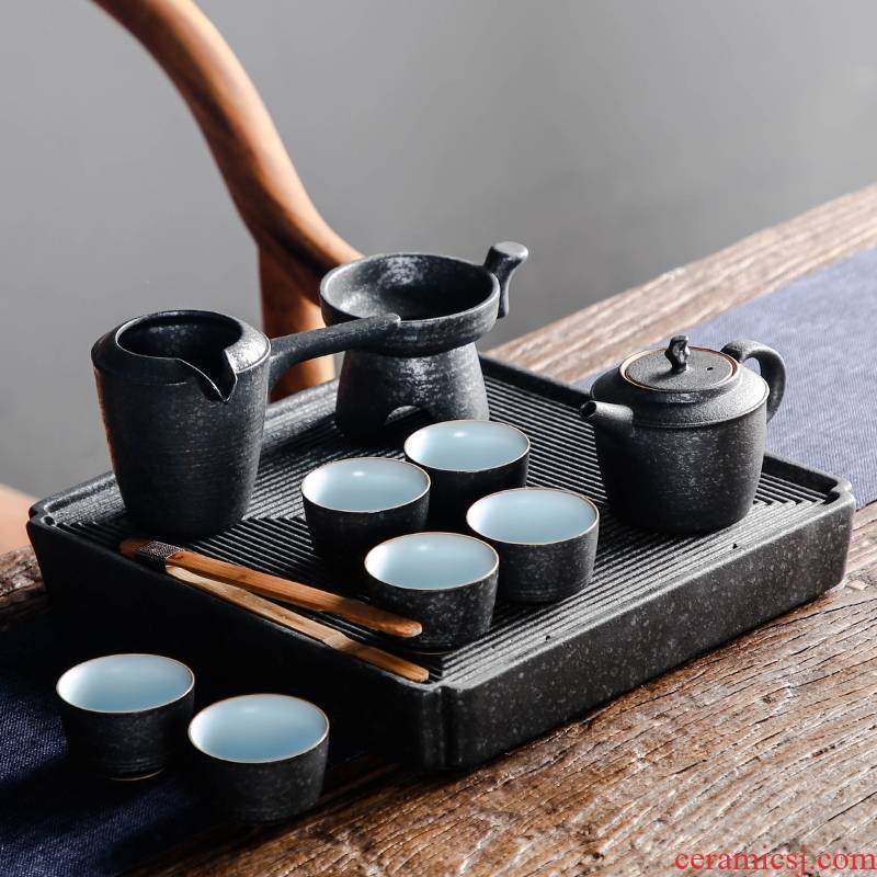 Bo yiu-chee coarse pottery kung fu tea set suit Japanese household contracted ceramic tea set tea tray of a complete set of the teapot tea now