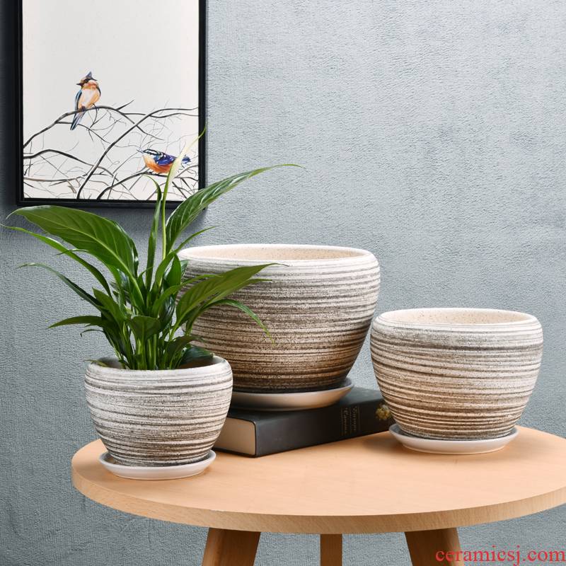 Extra large wholesale fashion flowerpot ceramics sitting room balcony money plant flower POTS with tray package mail Nordic green plant POTS