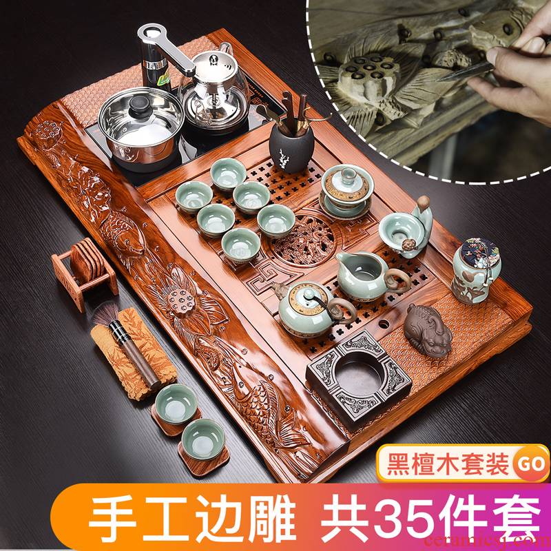 HaoFeng kung fu tea set of a complete set of ceramic tea sets automatic four hua limu tea tray and electric heating furnace is contracted