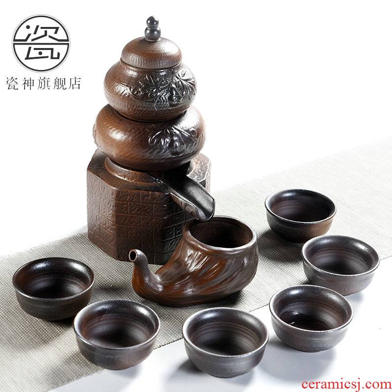 Porcelain god restores ancient ways the modern wood tea set automatically suit household lazy people against the hot tea, tea tray tea sea teapot
