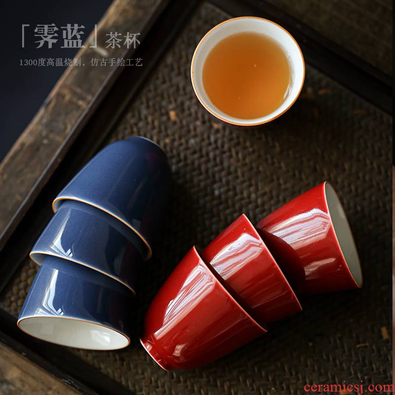 Kung fu tea cup sample tea cup ceramic cup to use manual ji blue glaze cup personal cup fragrance - smelling CPU master list