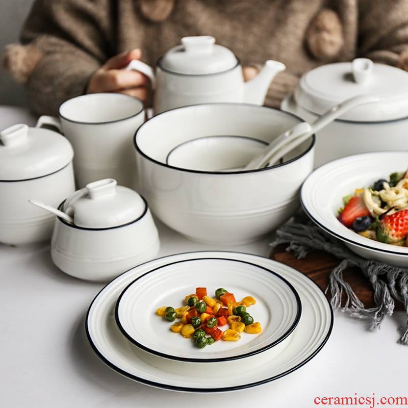 Selley rural wind blue edge ceramic household 0 m jobs stew soup plate plates rainbow such as bowl tea spoon