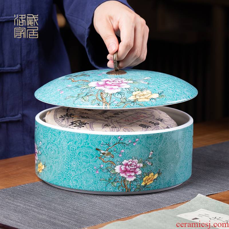 , pick flowers, jingdezhen ceramic tea pot large wake receives pu white tea tea cake storage POTS sealed as cans