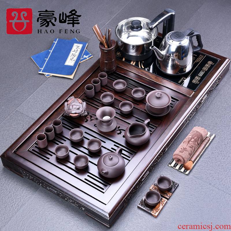 HaoFeng the whole piece of ebony wood tea tray tea tea saucer violet arenaceous kung fu tea set household teapot