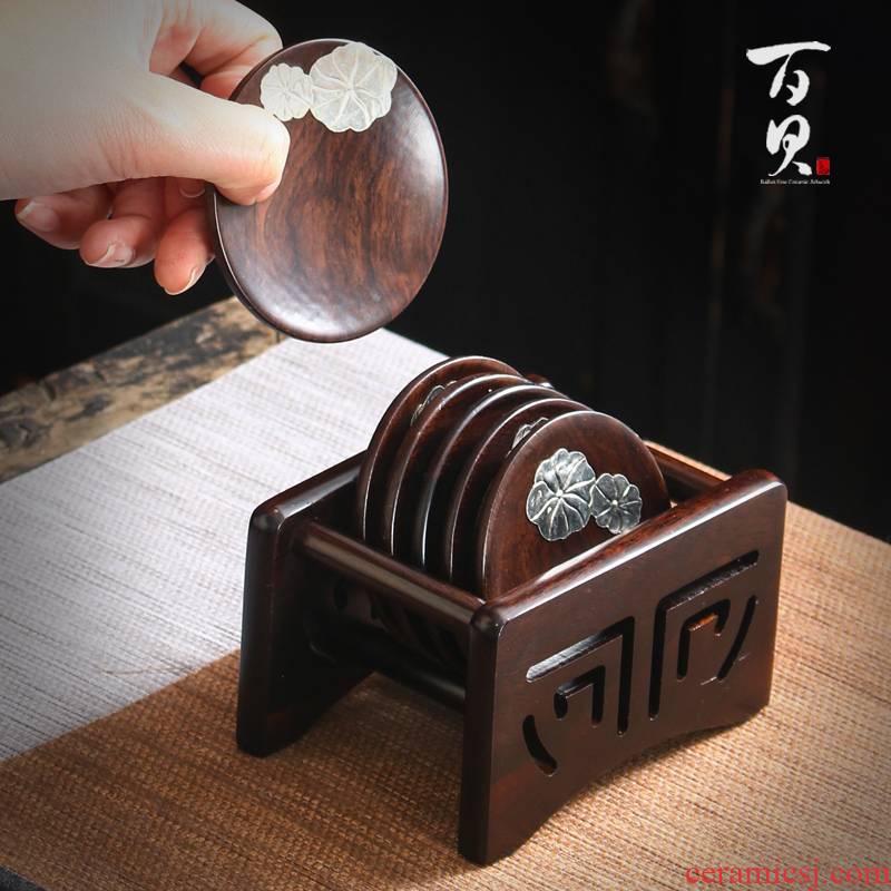 Ebony wood tea cup mat cup mat tea kung fu tea saucer creative Japanese tea accessories and heat insulation