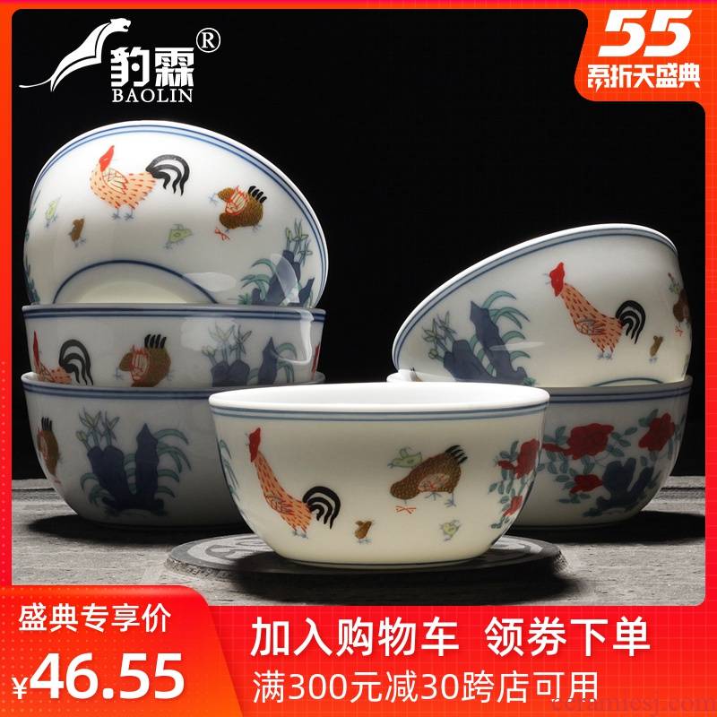 Jingdezhen half hand - made of da Ming chenghua bucket color ceramic cups chicken cylinder cup archaize kung fu master sample tea cup single CPU